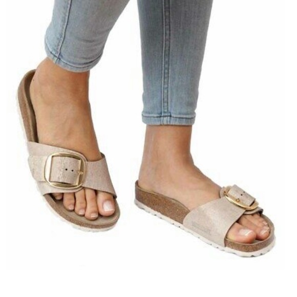 birkenstock madrid big buckle rose gold